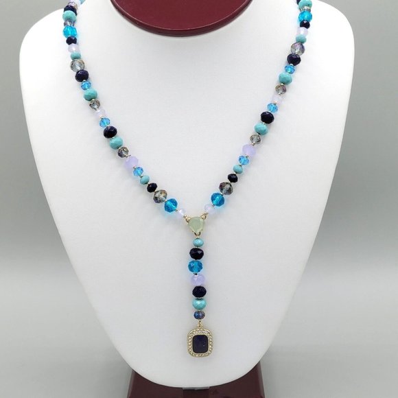 Baskin Brothers Gold Tone Multicolor Beaded Y Drop Pendant Necklace 28 in - Picture 1 of 7